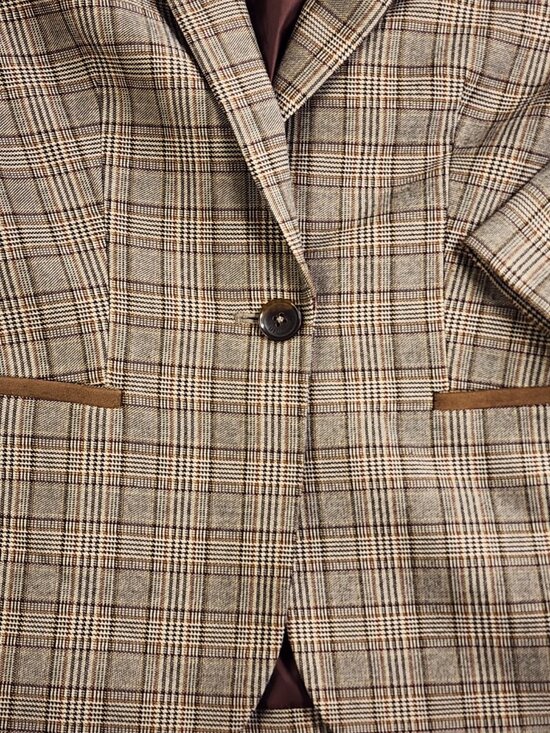 Tommy Hilfiger Women's Blazer Jacket Size 4 Brown Plaid Elbow Patches FLAW - Picture 4 of 16